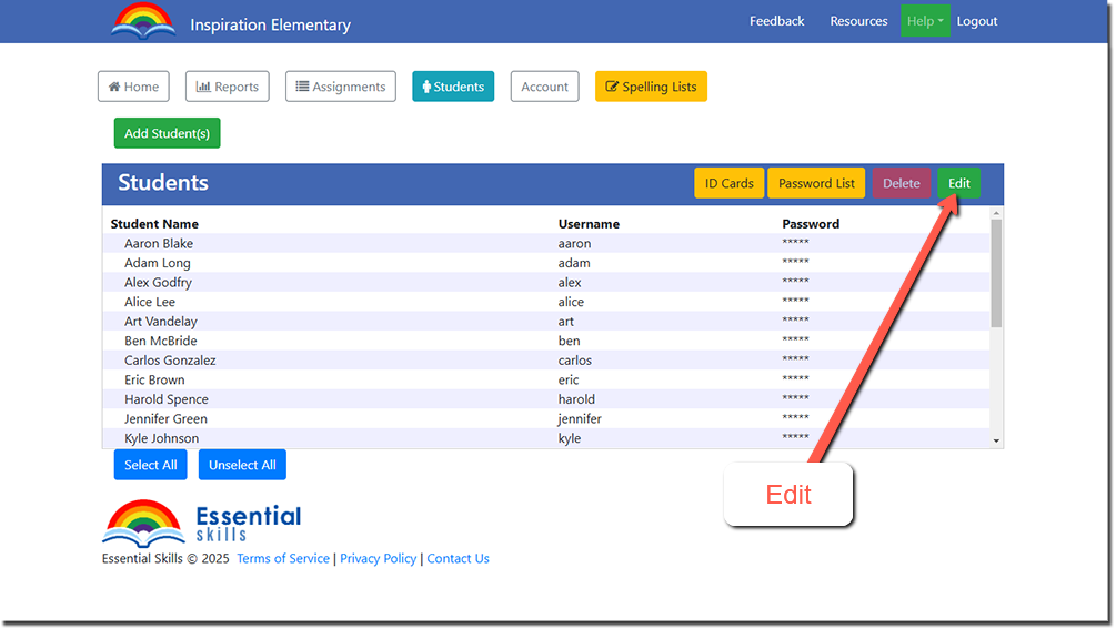 Student Resetting Password