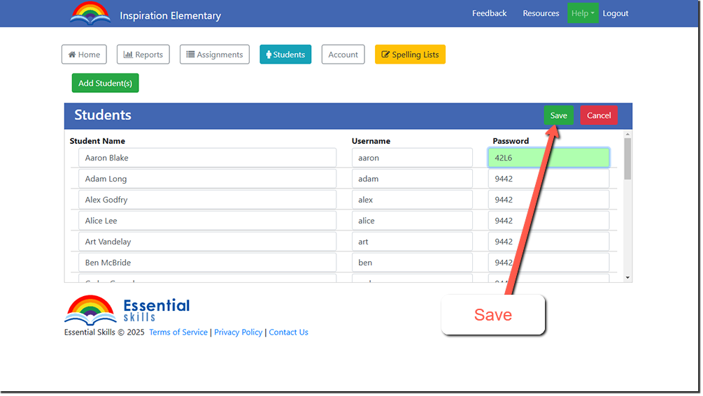 Student Password Management Interface